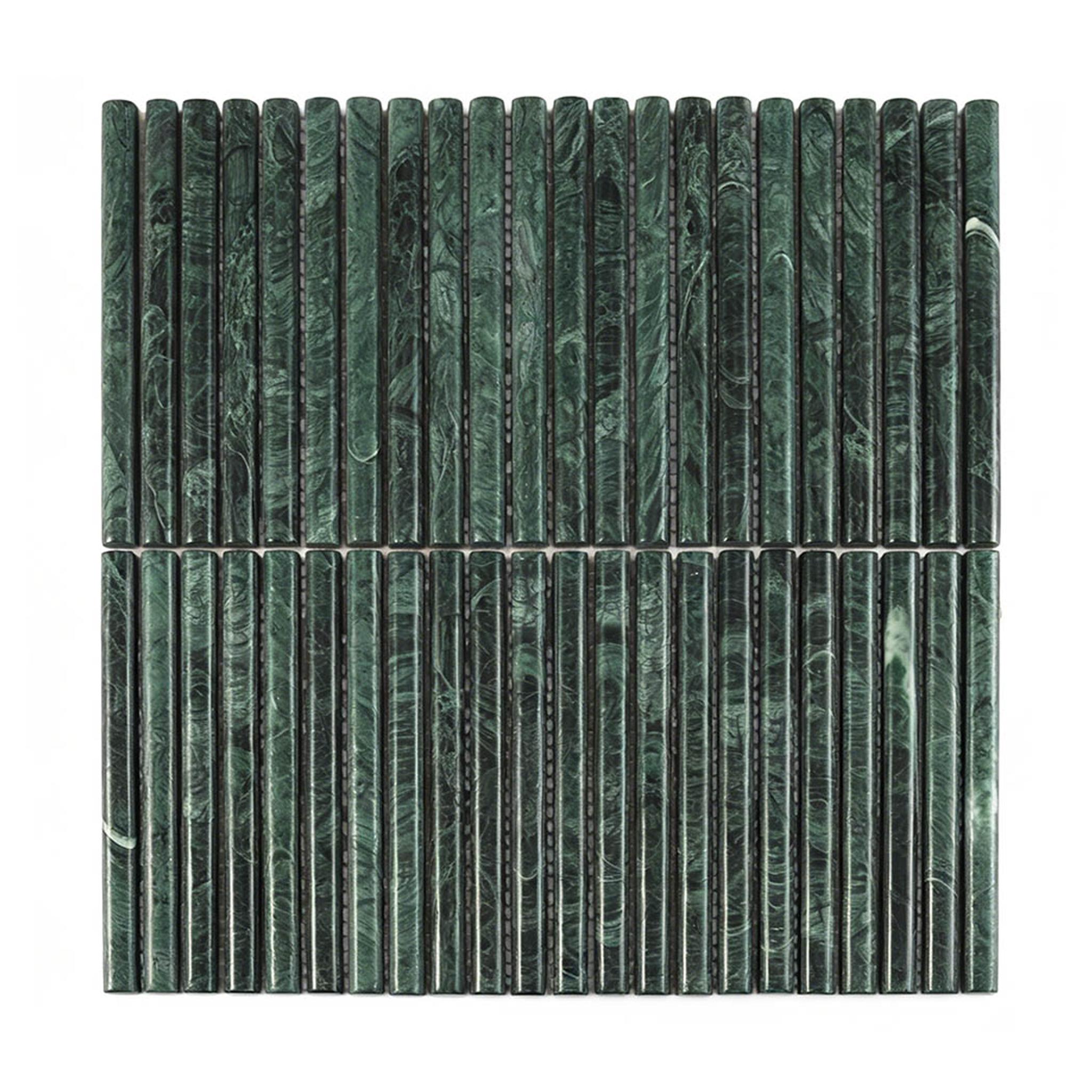 Green Concave Fluted Marble Tile Stacked Mosaic — mosaic rãnh sọc (fluted) bằng đá marble xanh lục