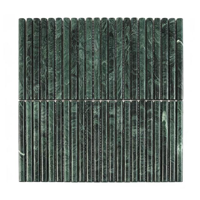 Green Concave Fluted Marble Tile Stacked Mosaic — mosaic rãnh sọc (fluted) bằng đá marble xanh lục