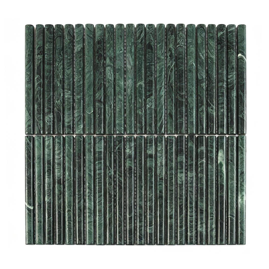 Green Concave Fluted Marble Tile Stacked Mosaic — mosaic rãnh sọc (fluted) bằng đá marble xanh lục