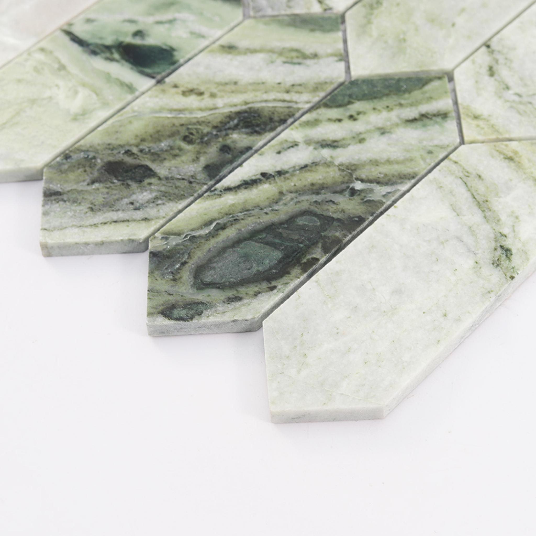Green Elongated Hexagon Marble Tile Floor and Wall Mosaic — mosaic lục giác bằng đá marble xanh lục