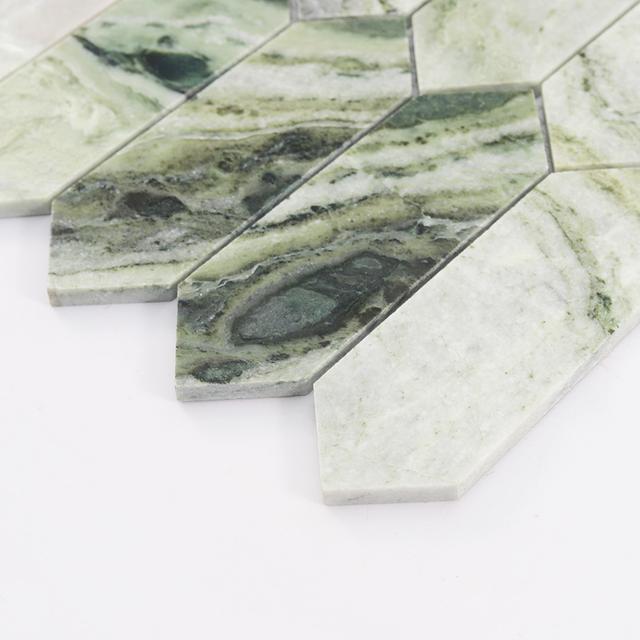 Green Elongated Hexagon Marble Tile Floor and Wall Mosaic — mosaic lục giác bằng đá marble xanh lục