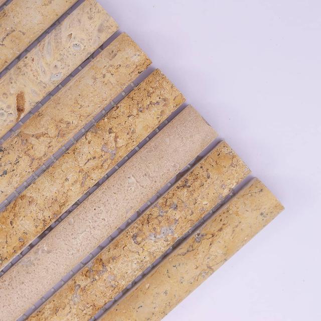 Beige 3D Fluted Travertine Mosaic Bathroom Stone Tile — mosaic rãnh sọc (fluted) bằng đá travertine beige