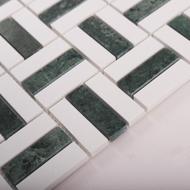 Empress Green and White Basketweave Marble Mosaic Tiles — mosaic đan rổ (basketweave) bằng đá marble trắng & xanh lục