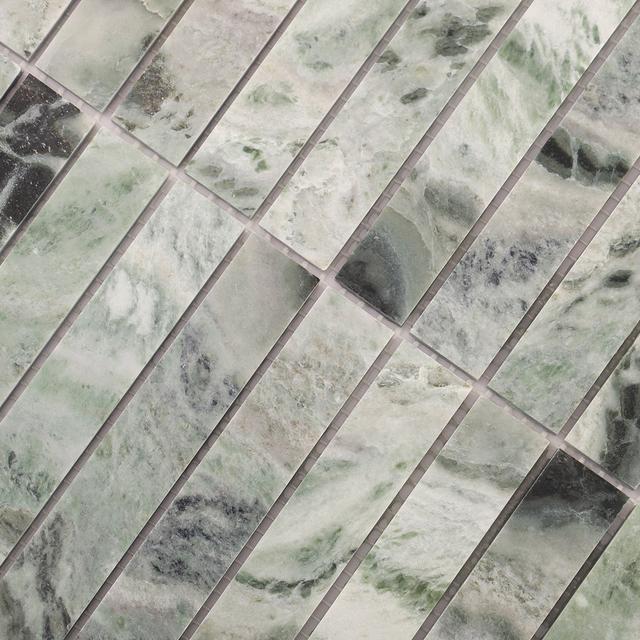 Sage Green Polished Marble Vertical Mosaic Tiles — mosaic ghép nghệ thuật bằng đá marble xanh lục