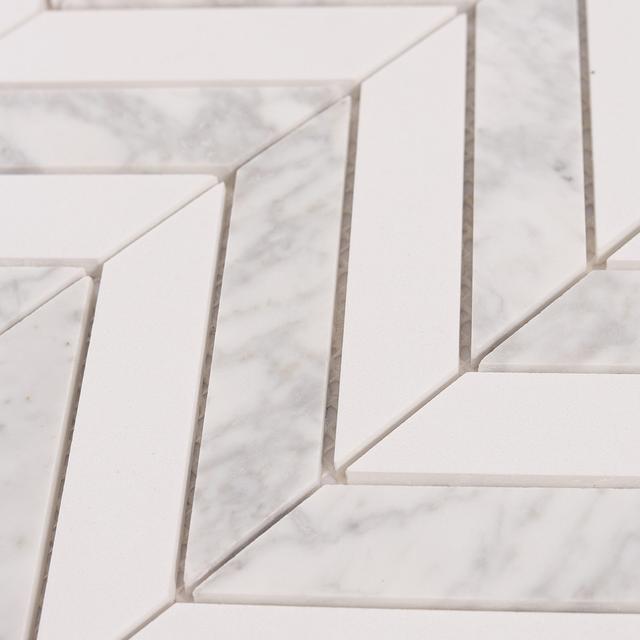 Herringbone Carrara White Marble Mosaic Tiles — mosaic xương cá bằng đá marble trắng & trắng Carrara