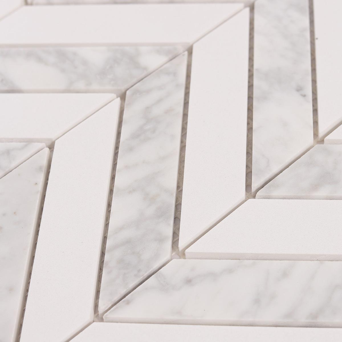 Herringbone Carrara White Marble Mosaic Tiles — mosaic xương cá bằng đá marble trắng & trắng Carrara