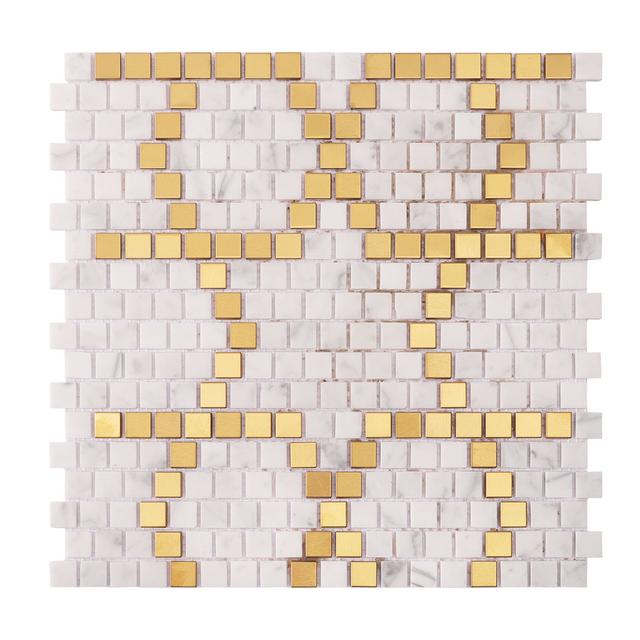 White and Gold Pattern Mosaic Tile Pixel Art — mosaic ghép nghệ thuật bằng đá marble trắng & vàng