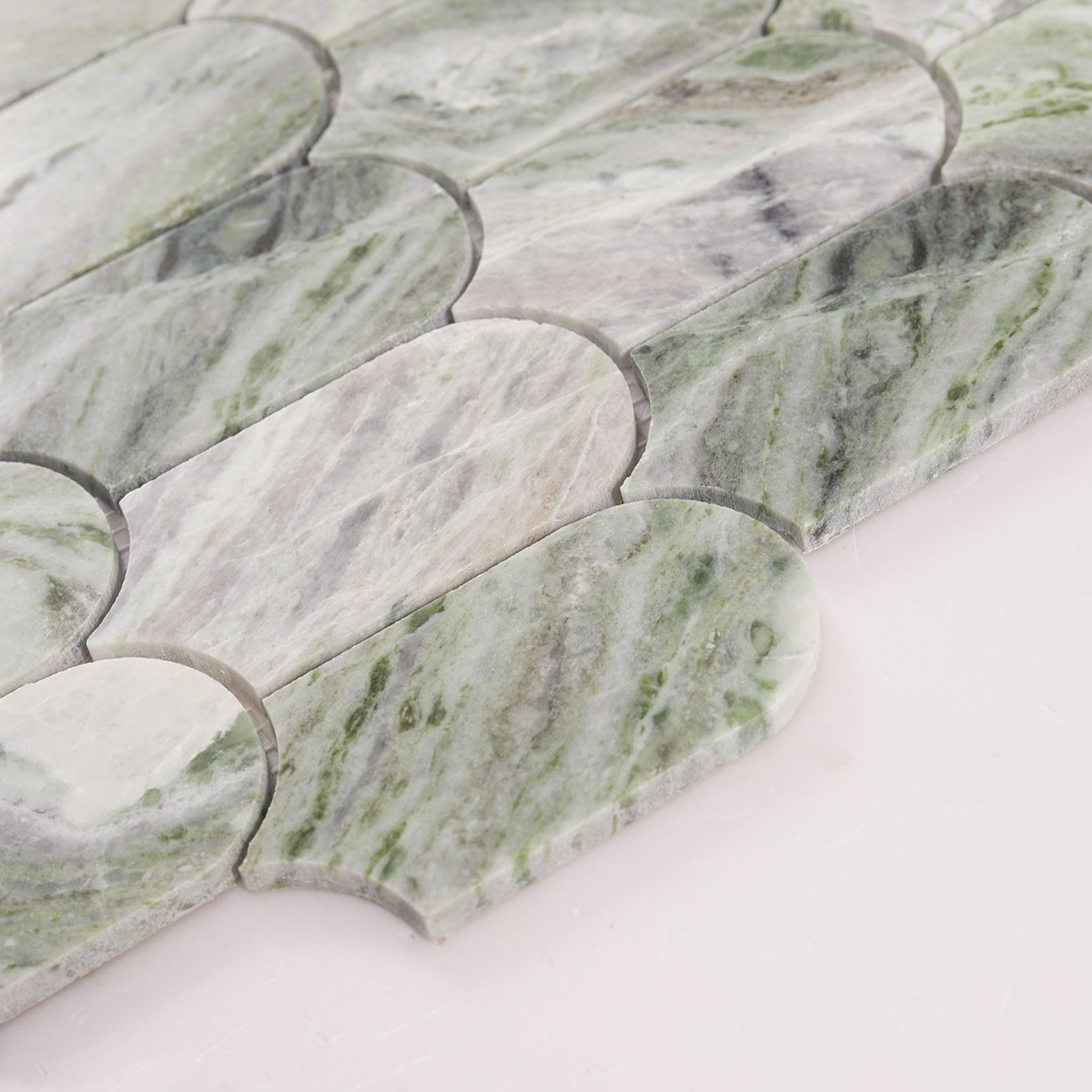 Envy Green Long Fish Scale Marble Mosaic Tiles — mosaic vảy cá (fish scale) bằng đá marble xanh lục