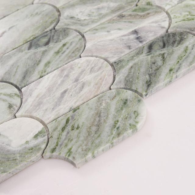 Envy Green Long Fish Scale Marble Mosaic Tiles — mosaic vảy cá (fish scale) bằng đá marble xanh lục