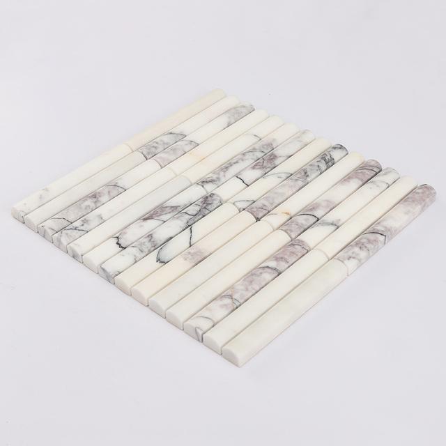 White Fluted Marble Kit Kat Mosaic Tile for Kitchen Bathroom — mosaic rãnh sọc (fluted) bằng đá marble trắng