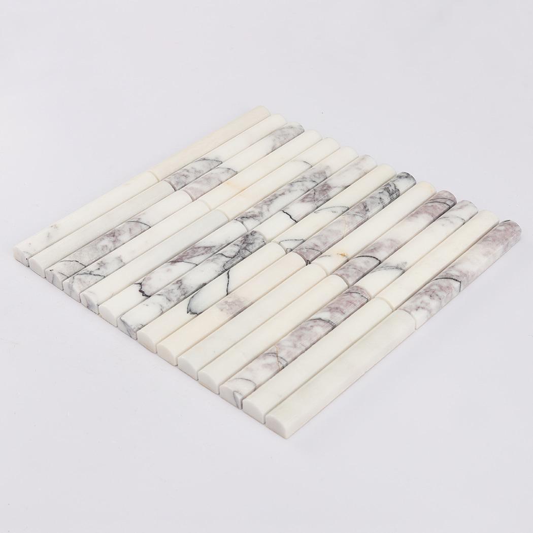White Fluted Marble Kit Kat Mosaic Tile for Kitchen Bathroom — mosaic rãnh sọc (fluted) bằng đá marble trắng