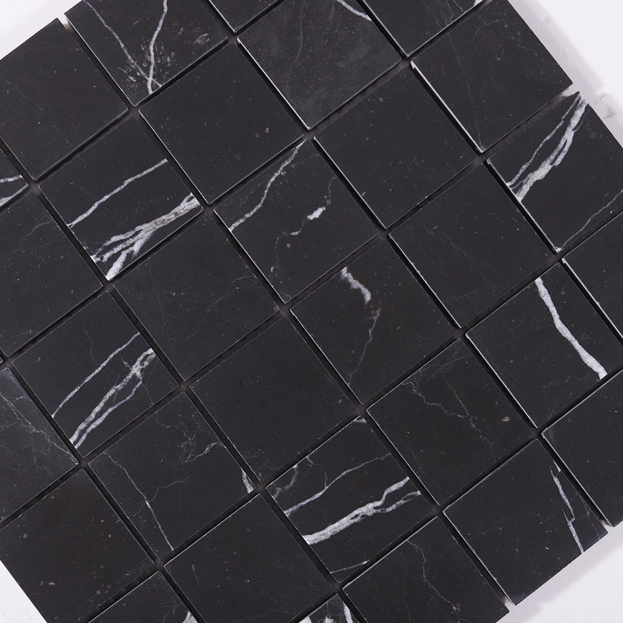 Nero Marquina Black Square Marble Mosaic Tiles — mosaic vuông bằng đá marble đen