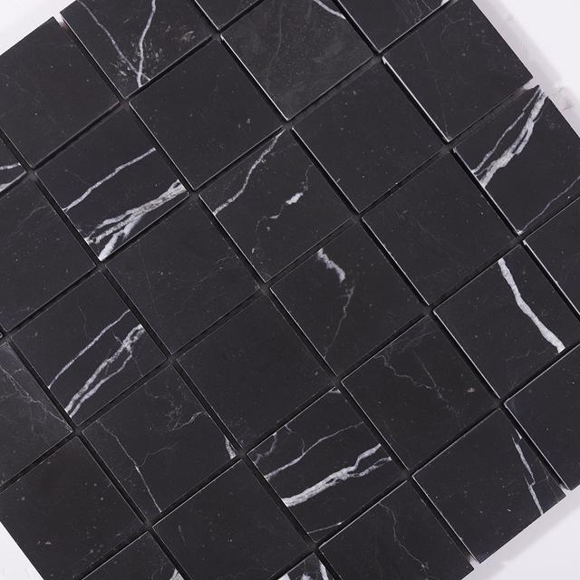Nero Marquina Black Square Marble Mosaic Tiles — mosaic vuông bằng đá marble đen