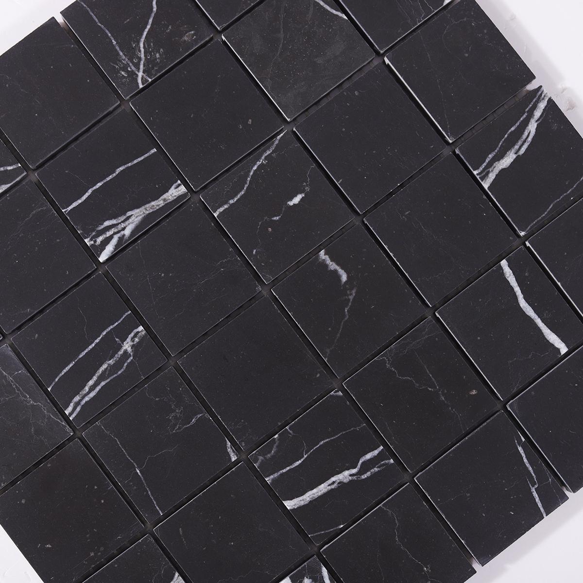 Nero Marquina Black Square Marble Mosaic Tiles — mosaic vuông bằng đá marble đen