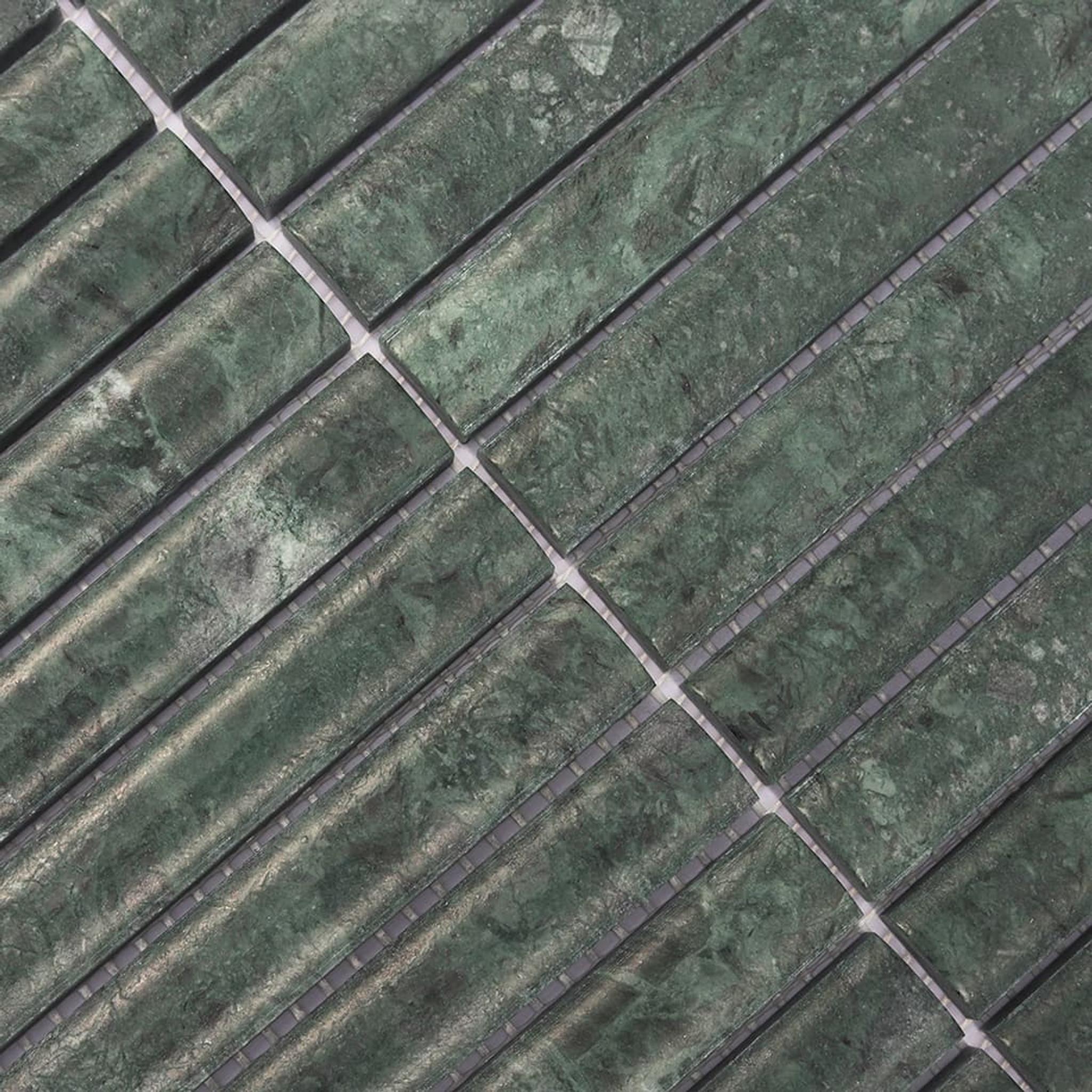 Dark Green Fluted Marble Kit Kat Wall Tile Bathroom Mosaic — mosaic rãnh sọc (fluted) bằng đá marble xanh lục