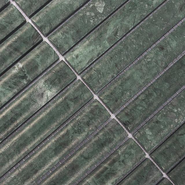 Dark Green Fluted Marble Kit Kat Wall Tile Bathroom Mosaic — mosaic rãnh sọc (fluted) bằng đá marble xanh lục
