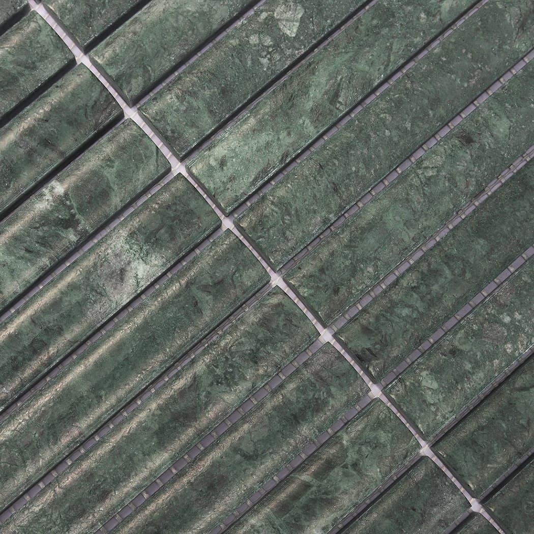 Dark Green Fluted Marble Kit Kat Wall Tile Bathroom Mosaic — mosaic rãnh sọc (fluted) bằng đá marble xanh lục