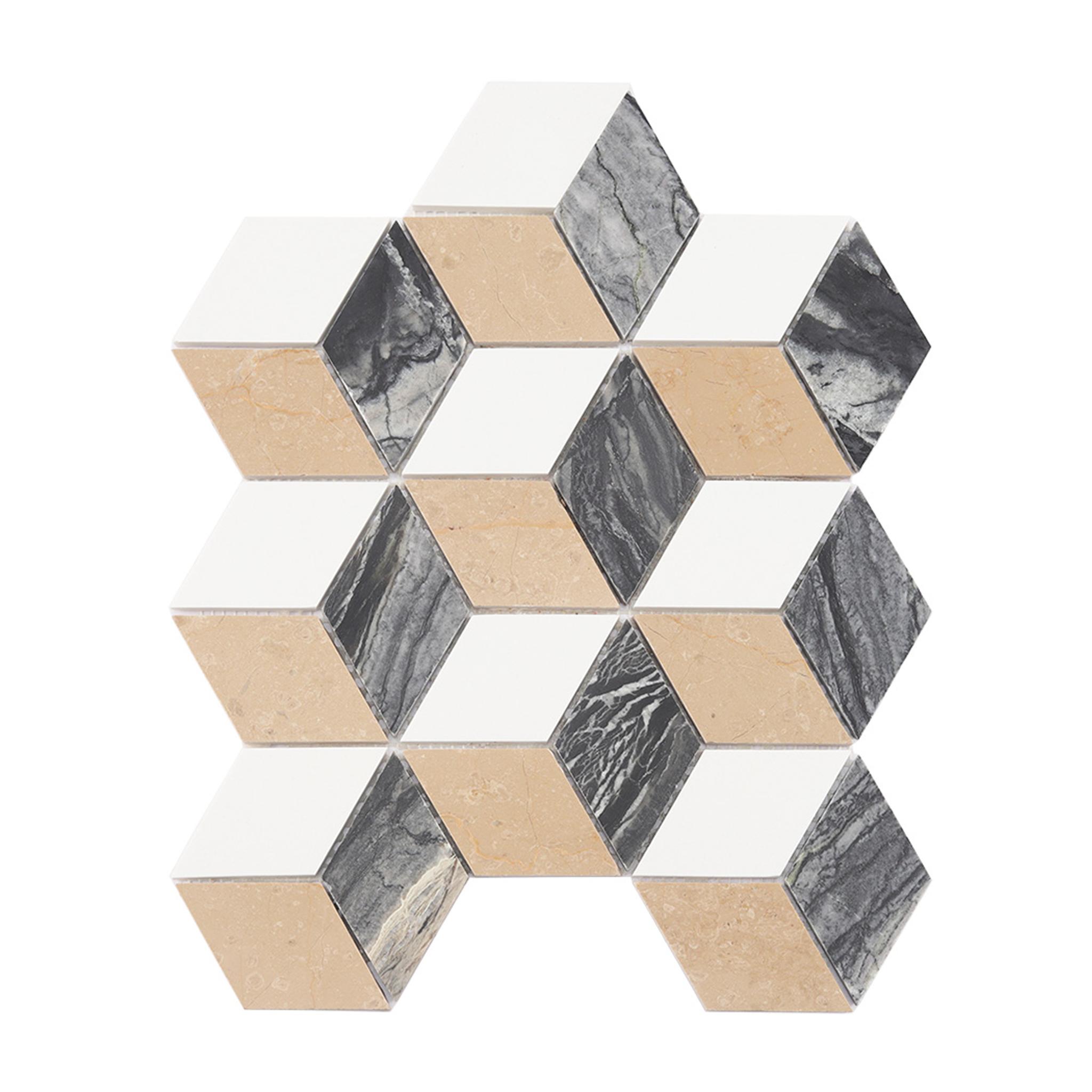 Cube Marble Bathroom Mosaic Tile — mosaic ghép nghệ thuật bằng đá marble tự nhiên