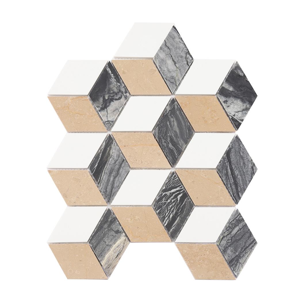 Cube Marble Bathroom Mosaic Tile — mosaic ghép nghệ thuật bằng đá marble tự nhiên