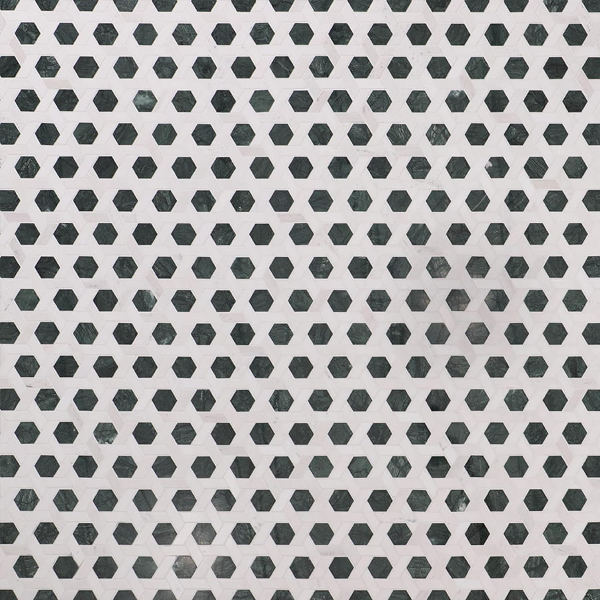 Green and White Lattice Marble Mosaic Tiles — mosaic ghép nghệ thuật bằng đá marble trắng & xanh lục