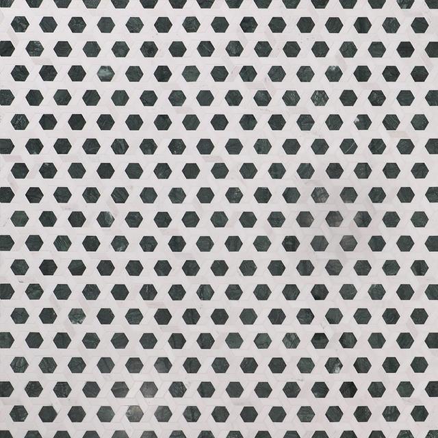 Green and White Lattice Marble Mosaic Tiles — mosaic ghép nghệ thuật bằng đá marble trắng & xanh lục