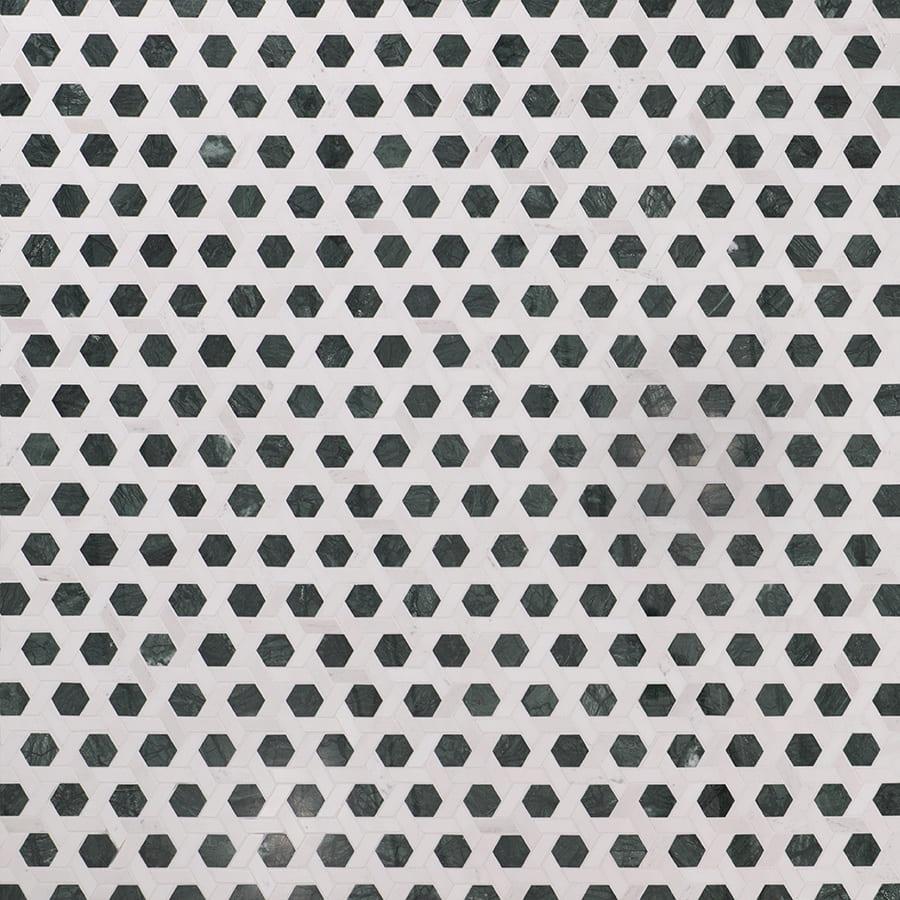 Green and White Lattice Marble Mosaic Tiles — mosaic ghép nghệ thuật bằng đá marble trắng & xanh lục