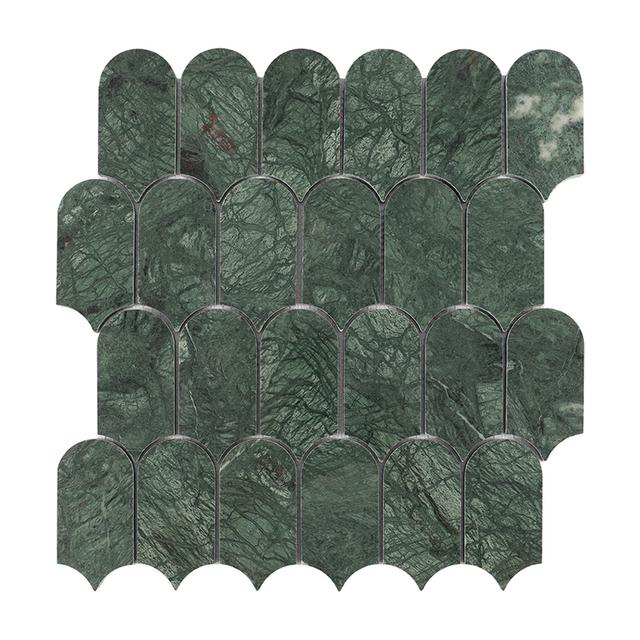 Long Fan Verde Green Marble Mosaic Tile — mosaic nan quạt bằng đá marble xanh lục