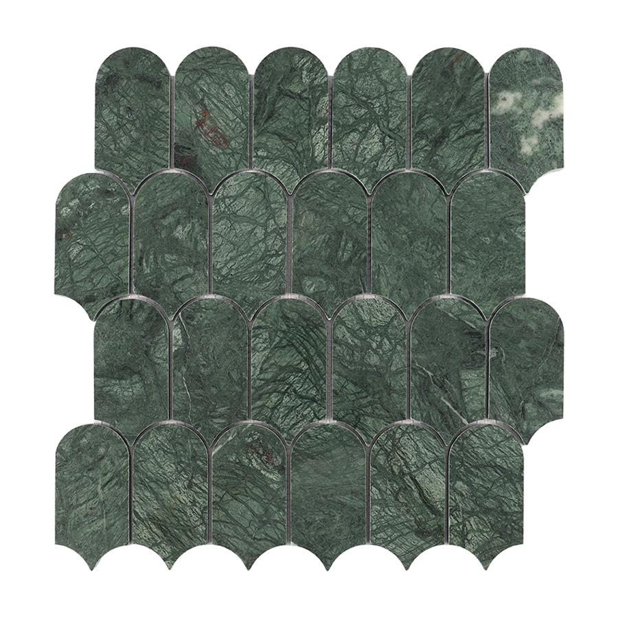Long Fan Verde Green Marble Mosaic Tile — mosaic nan quạt bằng đá marble xanh lục