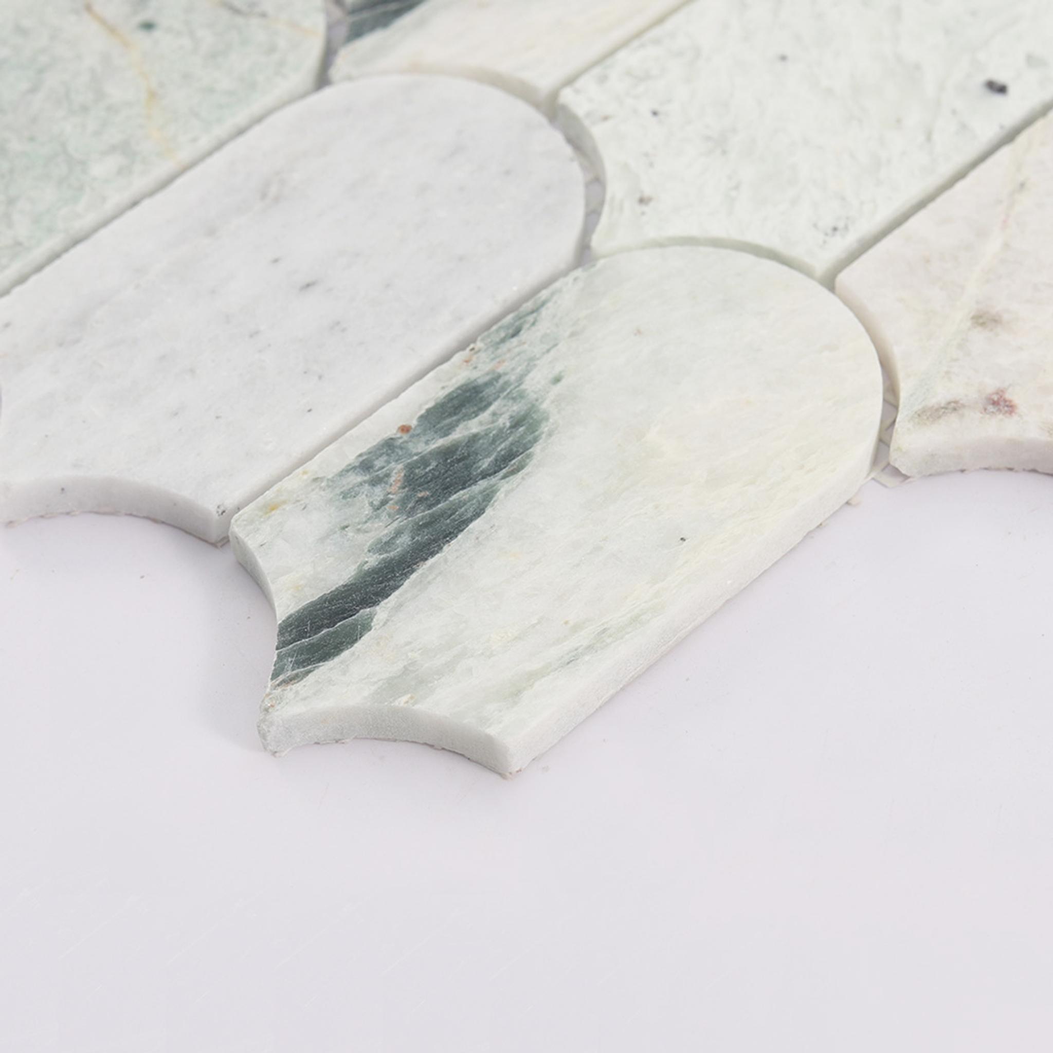 Light Green Arched Marble Mosaic Bathroom Backsplash Accent Wall Tile — mosaic ghép nghệ thuật bằng đá marble xanh lục