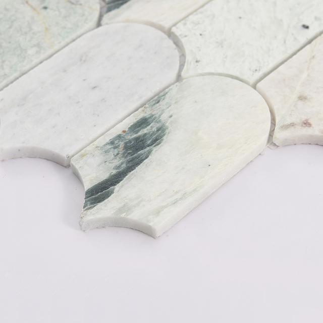 Light Green Arched Marble Mosaic Bathroom Backsplash Accent Wall Tile — mosaic ghép nghệ thuật bằng đá marble xanh lục