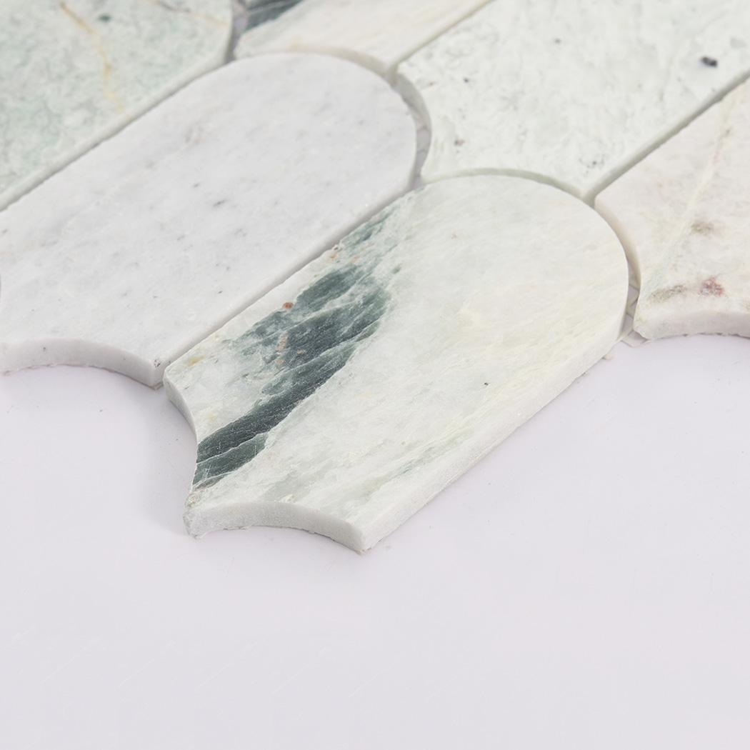 Light Green Arched Marble Mosaic Bathroom Backsplash Accent Wall Tile — mosaic ghép nghệ thuật bằng đá marble xanh lục
