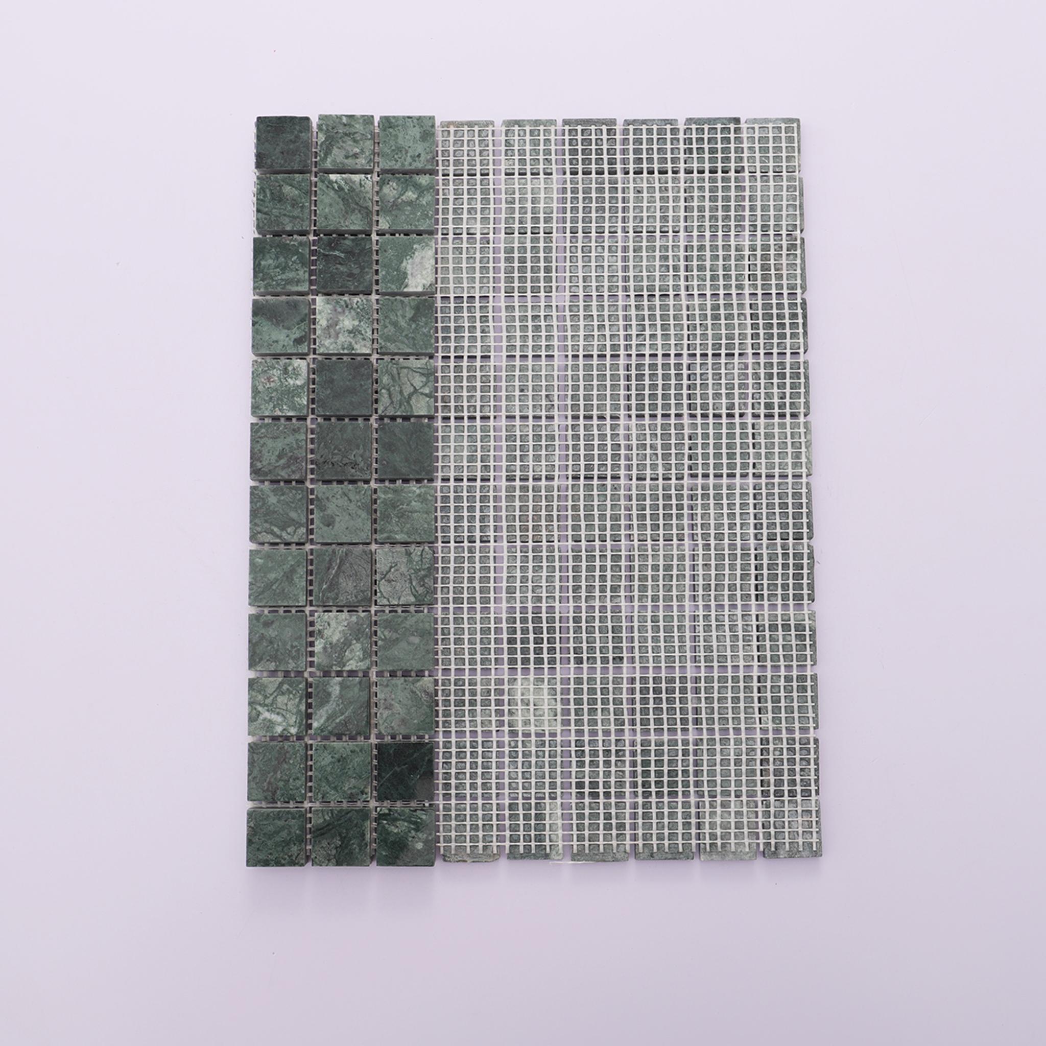 Green Square Honed Natural Marble Mosaic Tiles — mosaic vuông bằng đá marble xanh lục