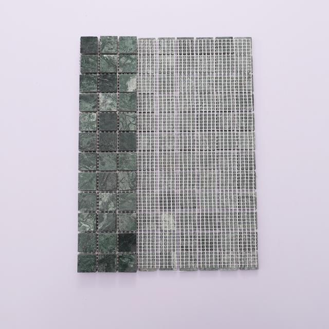 Green Square Honed Natural Marble Mosaic Tiles — mosaic vuông bằng đá marble xanh lục