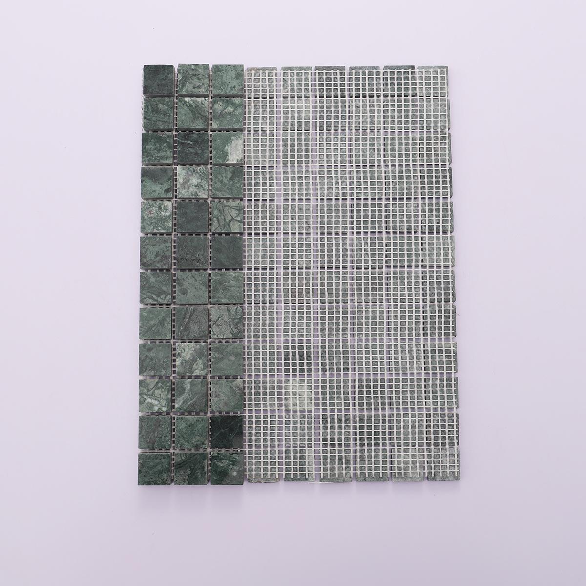 Green Square Honed Natural Marble Mosaic Tiles — mosaic vuông bằng đá marble xanh lục