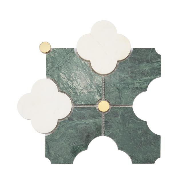 Green Marble Arabesque Mosaic Hoa Trắng Nút Đồng — Rochelle Rochelle Stone