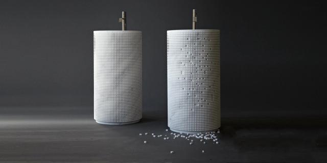 Lavabo Pixel đặt sàn — lavabo đá tự nhiên Rochelle
