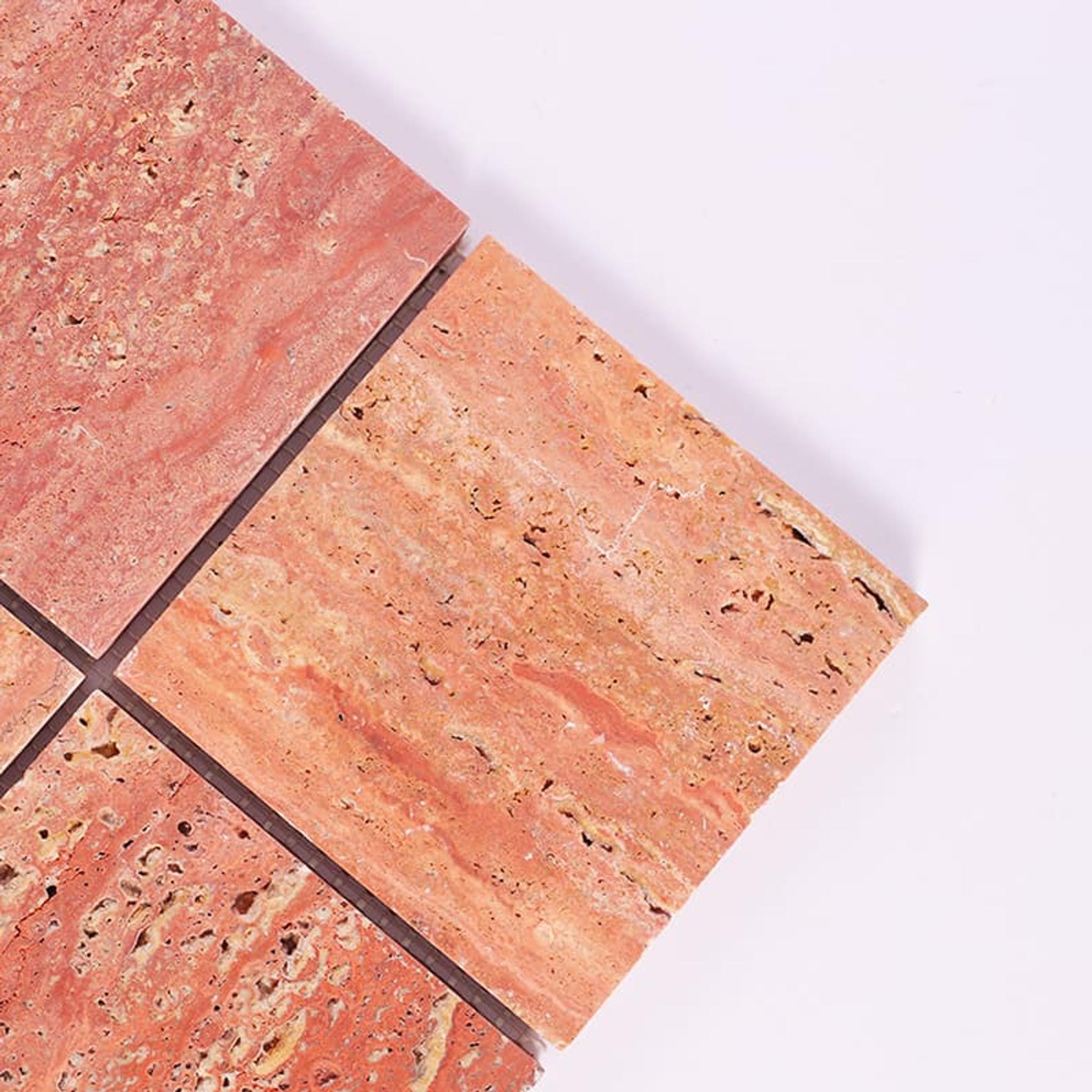 Red Travertine Big Square Mosaic Marble Tile for Floor and Wall — mosaic vuông bằng đá travertine đỏ