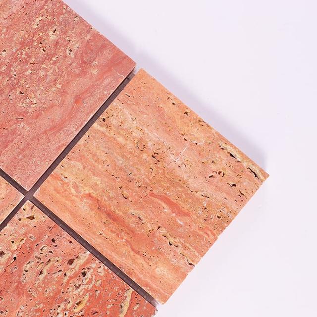 Red Travertine Big Square Mosaic Marble Tile for Floor and Wall — mosaic vuông bằng đá travertine đỏ