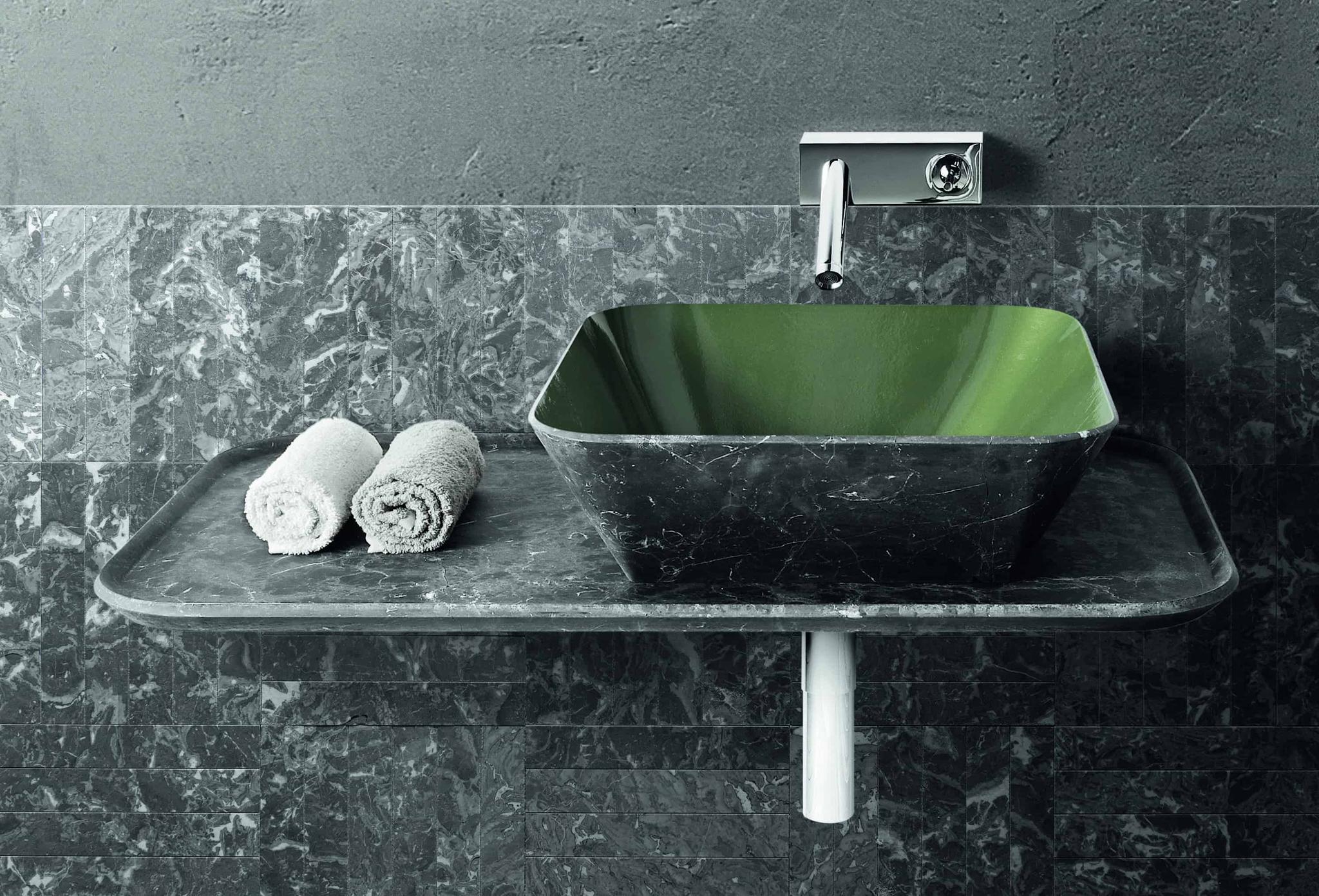 Lavabo đá dạng khối VI — nội thất đá Rochelle Couture