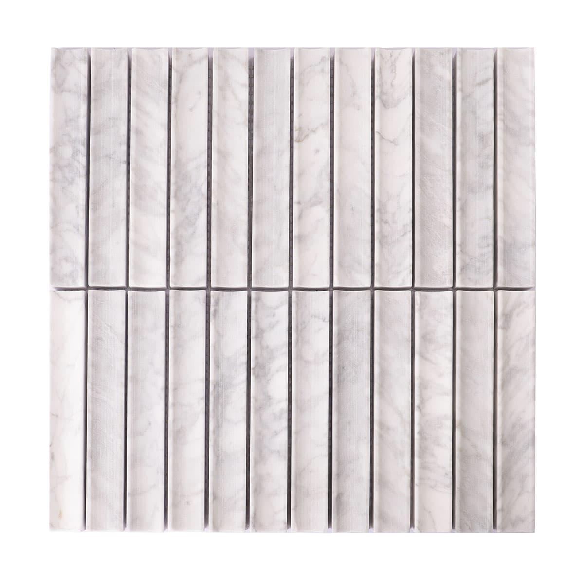 Fluted White Honed Marble Strip Mosaic Wall Tile — mosaic rãnh sọc (fluted) bằng đá marble trắng