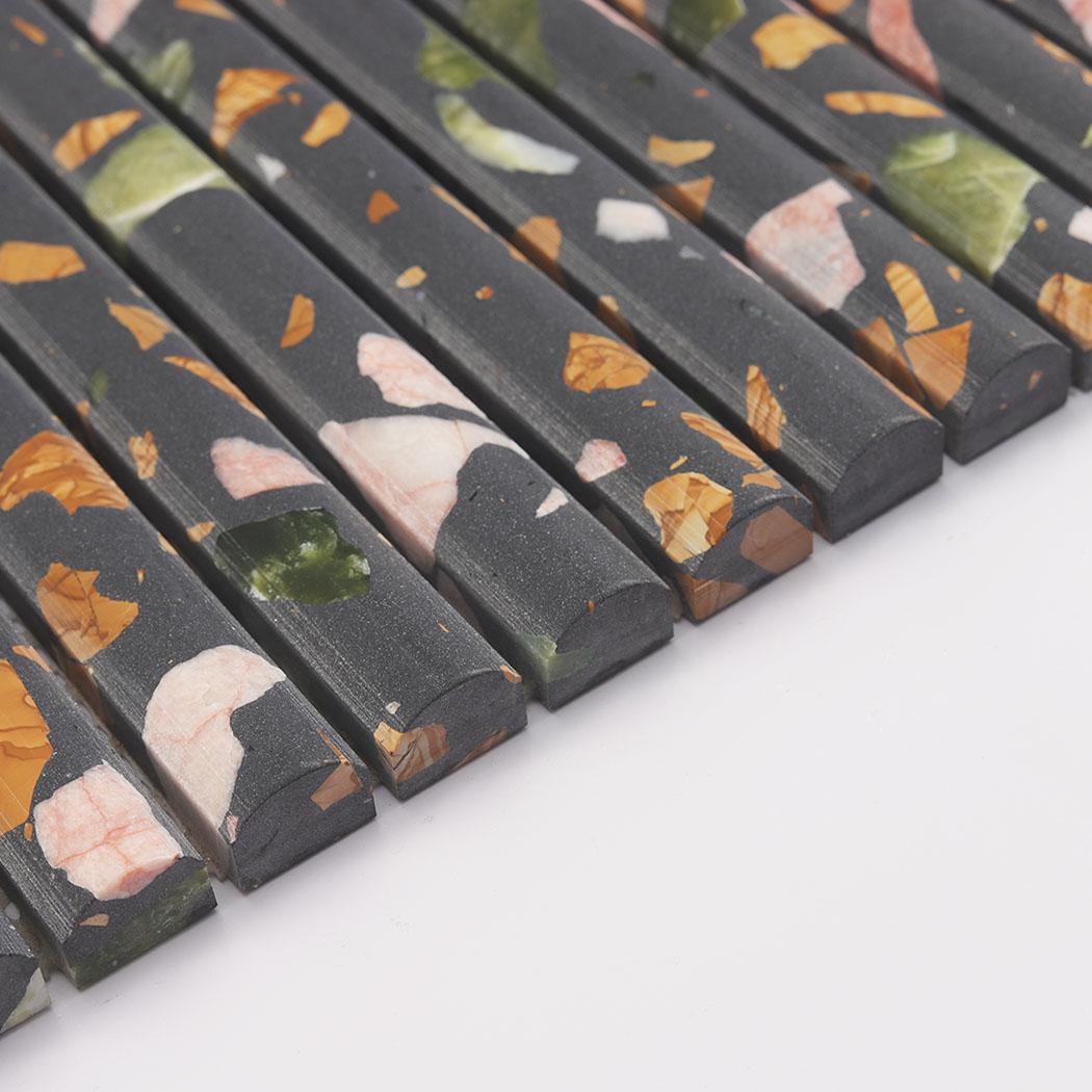 Black Terrazzo Fluted Wall Mosaic Tile for Powder Room and Walls — mosaic rãnh sọc (fluted) bằng đá terrazzo đen