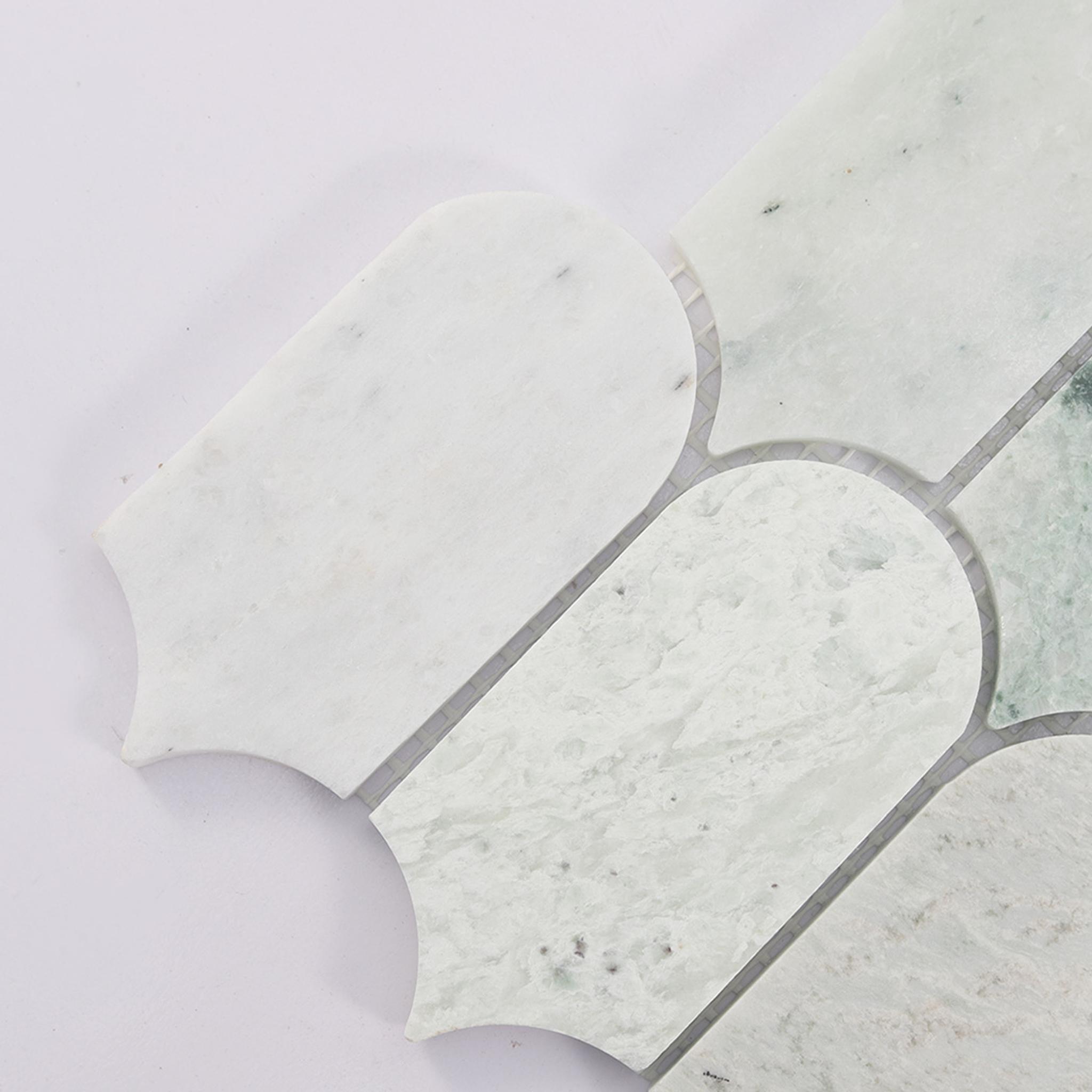 Light Green Arched Marble Mosaic Bathroom Backsplash Accent Wall Tile — mosaic ghép nghệ thuật bằng đá marble xanh lục