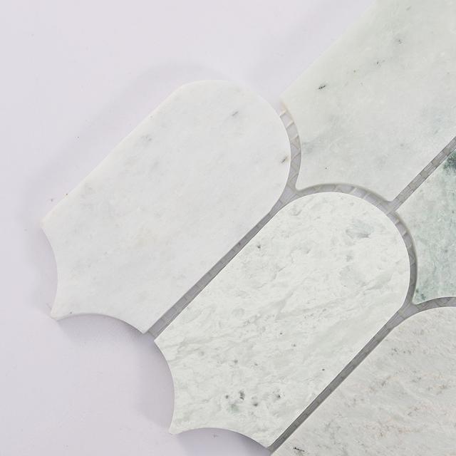 Light Green Arched Marble Mosaic Bathroom Backsplash Accent Wall Tile — mosaic ghép nghệ thuật bằng đá marble xanh lục