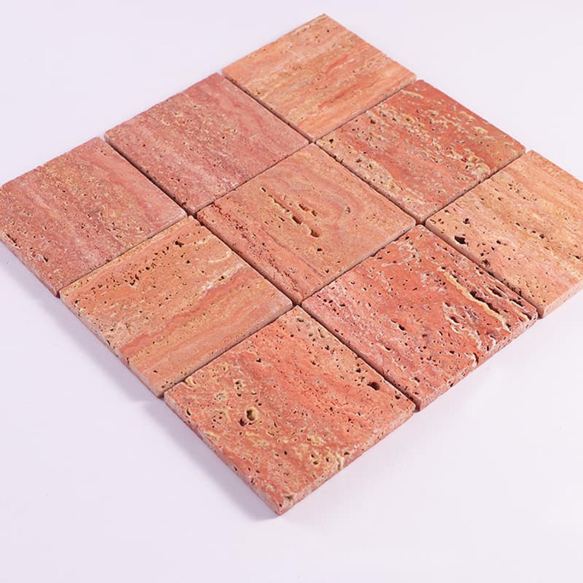 Red Travertine Big Square Mosaic Marble Tile for Floor and Wall — mosaic vuông bằng đá travertine đỏ