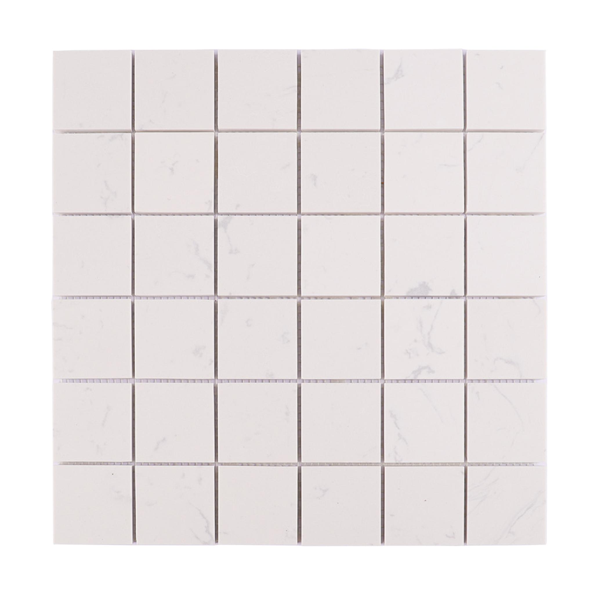 White Engineered Marble Square Mosaic Tile — mosaic vuông bằng đá marble trắng & đỏ