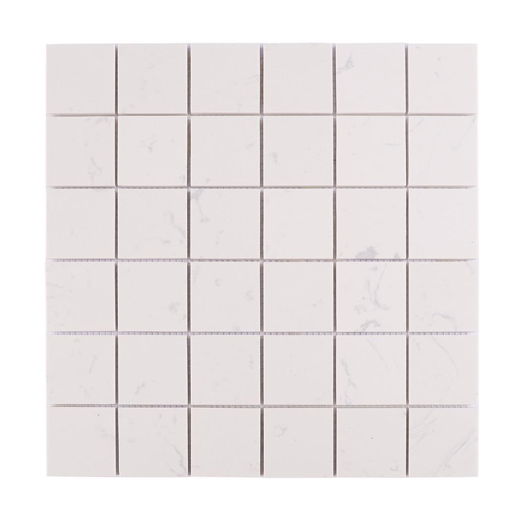 White Engineered Marble Square Mosaic Tile — mosaic vuông bằng đá marble trắng & đỏ