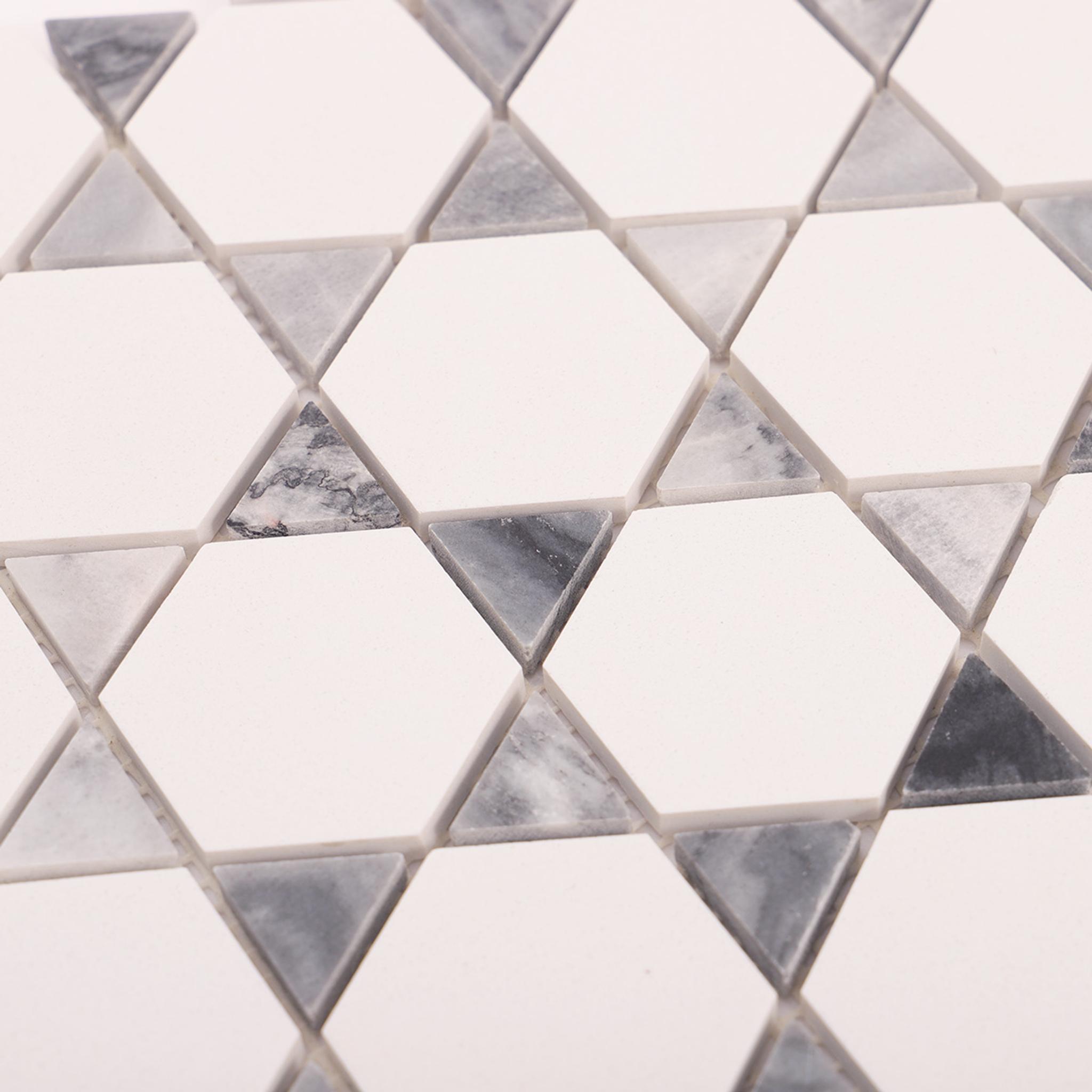 White and Gray Triangle Marble Mosaic Wall Tiles — mosaic lục giác bằng đá marble trắng & xám