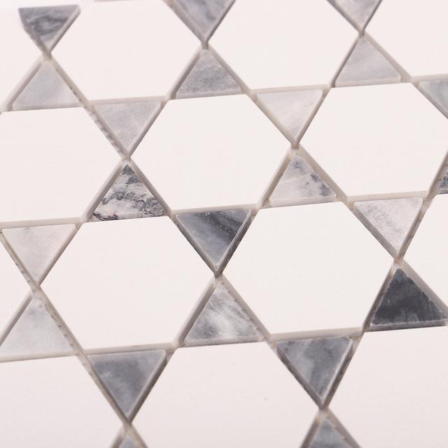 White and Gray Triangle Marble Mosaic Wall Tiles — mosaic lục giác bằng đá marble trắng & xám