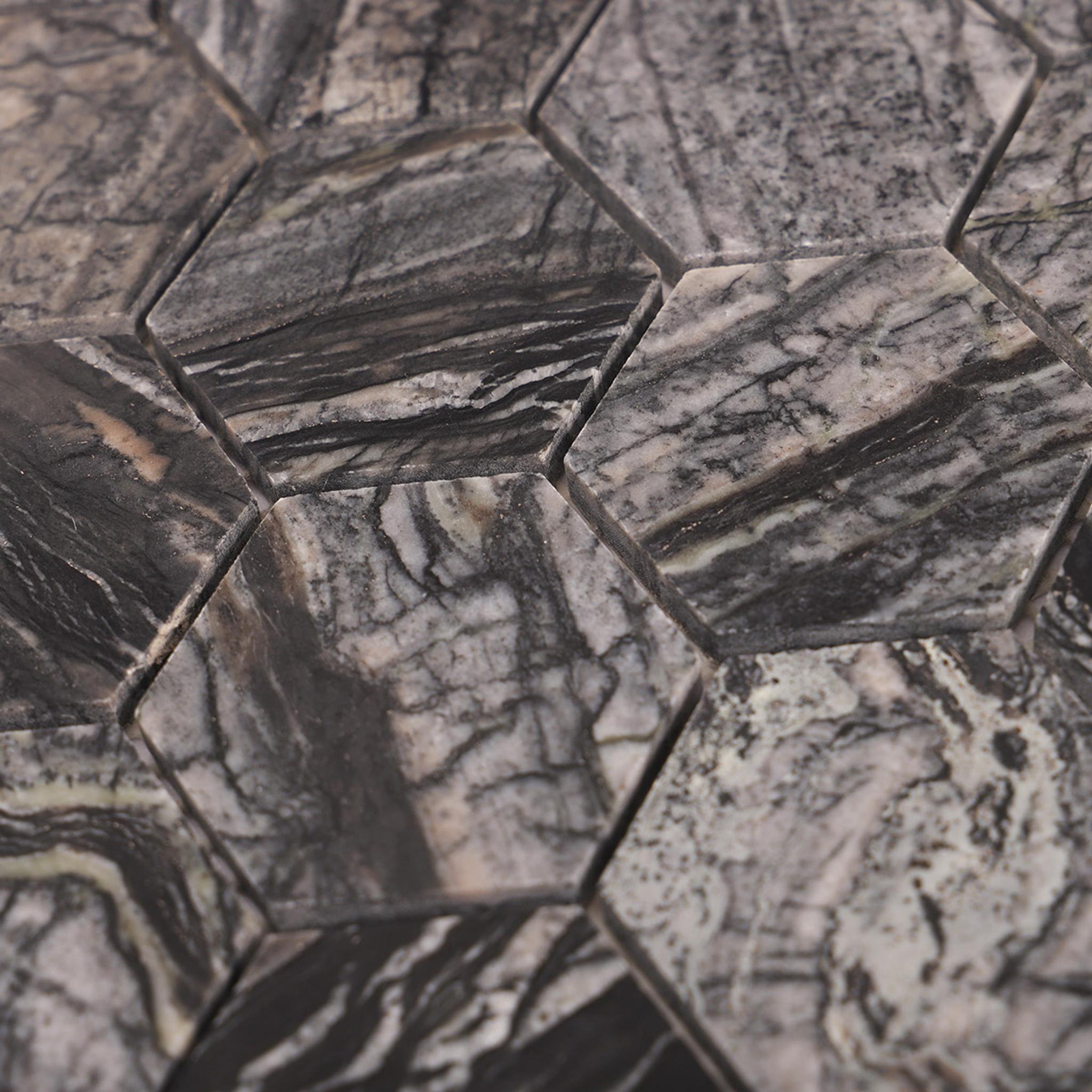 Dark Grey Hexagon Marble Mosaic Tiles — mosaic lục giác bằng đá marble xám