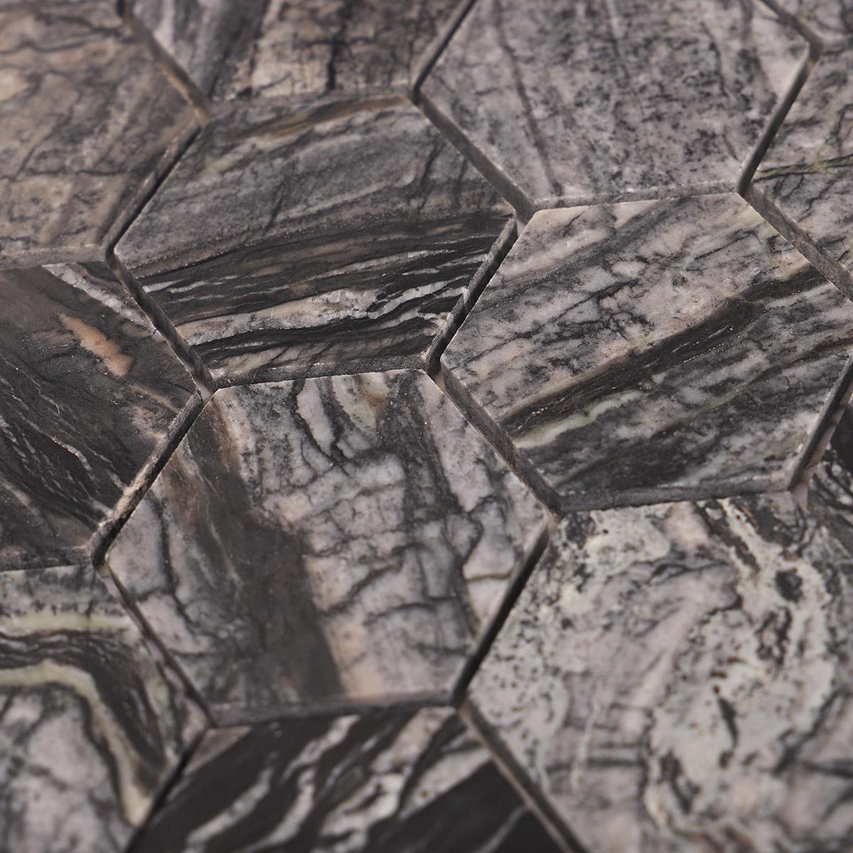 Dark Grey Hexagon Marble Mosaic Tiles — mosaic lục giác bằng đá marble xám